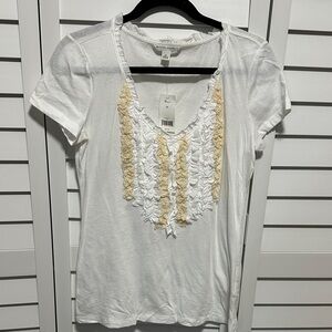 Banana Republic White and Cream Ruffle Tee
